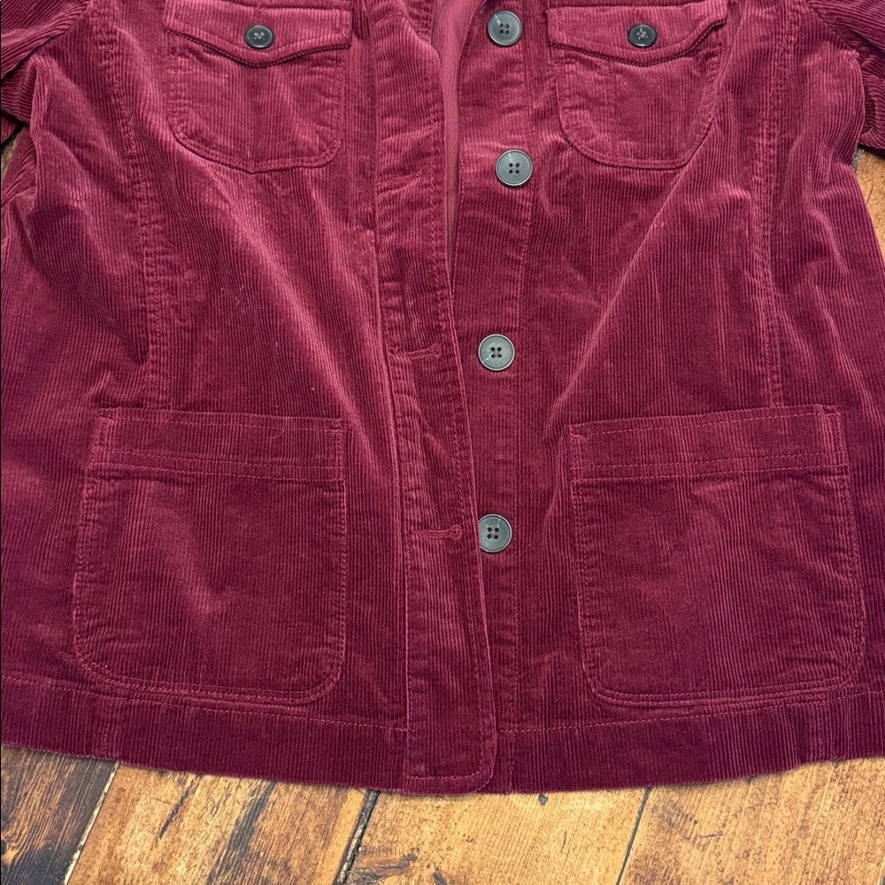 Talbots Womens Jacket size PL Maroon Corduroy Button front Pockets long sleeve - Picture 4 of 7